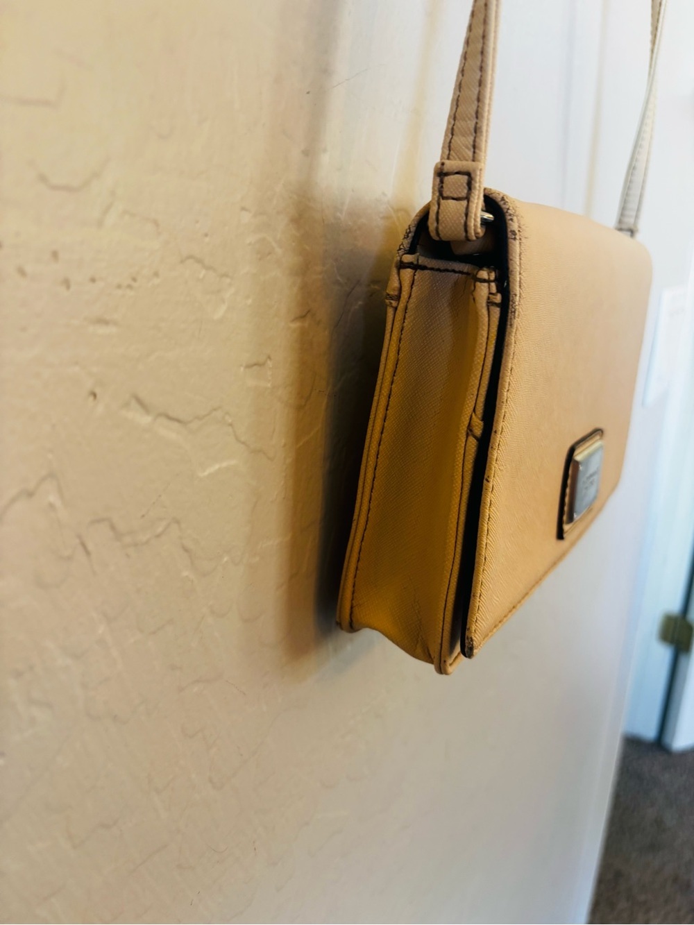 Tignanello saffiano leather Cream Crossbody Bag with Metal Logo Plate - Picture 6 of 9